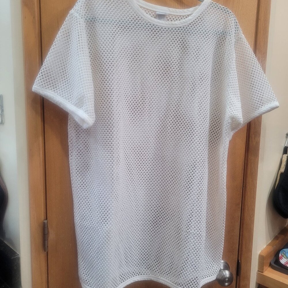 Vintage Catalina Cream Cotton/Poly/Gold Lurex Short Sleeve Swim Coverup One Size
